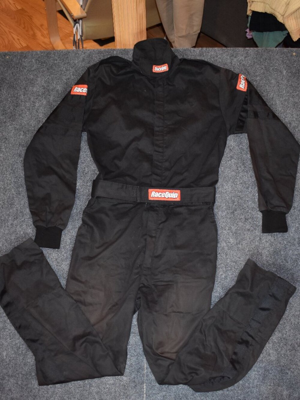 RaceQuip 111006 Racing Suit - Black One Piece Single Layer Fire Suit; Size SMALL